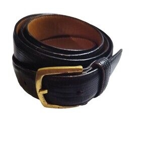 Liberty Of London Black Full Grain Cowhide Dress Belt Size 42 Brass Buckle Vtg